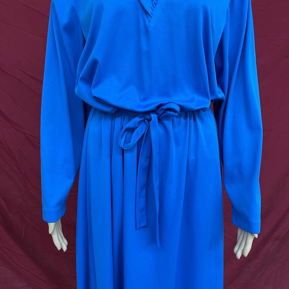 Vintage 1970’s Haband For Her Blue Belted Long Sleeve Dress Size 14 - Picture 5 of 6